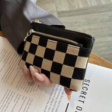 Porte-monnaie pliant de haute qualité à motif d'échiquier, portefeuille court multifonctionnel pour femmes, porte-clés, petit sac pour femmes, portefeuille d'argent, mini portefeuille, porte-monnaie