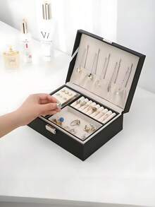 Schmuckkasten für Frauen, Schmuckaufbewahrungsbox, doppelstöckige Schmuckaufbewahrungsbox, aus PU-Leder, mit Schloss, geeignet für Ringe, Ohrringe, Halsketten und Armbänder von Frauen und Mädchen