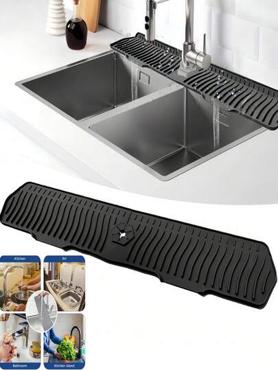 1 件升级版 29.92/24.01 英寸水龙头水槽防溅罩、硅胶厨房水龙头垫、水龙头干燥垫、硅胶水龙头防溅罩、厨房和浴室硅胶水龙头滴水收集器、水槽多功能防水装置
