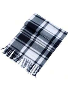 1pc Unisex Black, White & Gray Square Plaid Scarf, Faux Cashmere, Suitable For Outings, Group Purchases, Travel, And Gifts, Spring/Autumn