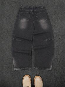 Quần jeans ống rộng rách rưới Y2K Rock, quần denim ống rộng cổ điển, quần jeans thời trang đường phố cho mọi mùa - màu đen - Xem 2