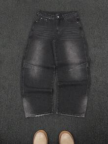 Quần jeans ống rộng rách rưới Y2K Rock, quần denim ống rộng cổ điển, quần jeans thời trang đường phố cho mọi mùa - màu đen - Xem 1