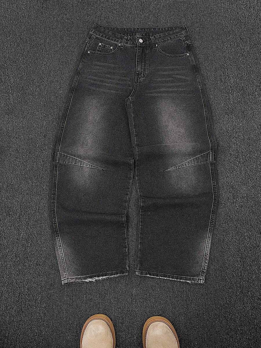 Quần jeans ống rộng rách rưới Y2K Rock, quần denim ống rộng cổ điển, quần jeans thời trang đường phố cho mọi mùa - màu đen - Xem 1