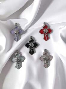 5pcs Alloy Stylish Wing Cross Heart Shaped Rhinestone Pendant, 35*30mm, DIY Phone Chain, Bag, Necklace, Earrings, Keychain, Jewelry Accessory