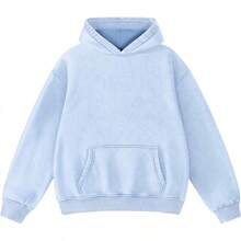 FAIABLE Mens Hoodies Oversized Unisex Wash Hoodie Heavyweight Fleece Vintage Cotton Sweatshirt Men Women Streetwear - 淺藍色 - 查看 1