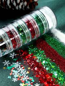 6pcs/Set Christmas Nail Art Glitter Mix, Christmas Tree, Star, Snowflake Sequins Nail Decorations, Winter
