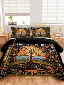 Juego de funda nórdica de 3 piezas de la serie Árbol de la Vida, con impresión digital de alta definición, funda nórdica suave y cómoda, el juego incluye: 1 funda nórdica con 4 lazos en las esquinas y cremallera + 2 fundas de almohada (sin relleno), adecuado para dormitorio, decoración de habitación de boda, dormitorio, viaje