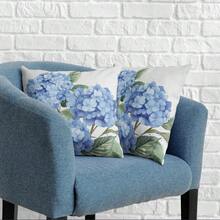 1pc 18x18 Inch Blue Hydrangea Pillow Covers,Spring Summer Decorative Pillow Covers Flower Throw Pillow Case Square Cushion Case For Outdoor Living Room Couch Sofa - phong cách-1 - Xem 4