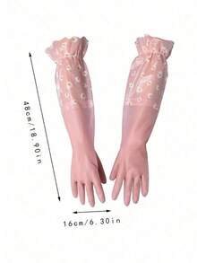 3/1pc Silicone Cleaning Gloves, Washing Gloves, Dishwashing Gloves With Extended Cuffs, Kitchen, Bathroom, Home Supplies, Easy To Clean, Suitable For Kitchen, Bathroom, Home - Pink - View 3