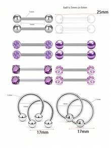 16入組不銹鋼乳頭穿孔彎棒,舌頭環,立方氧化鋯乳頭珠寶零售商,穿體珠寶 14標準規格