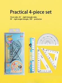 Juego de 4 reglas con diseño de niño huevo, regla de papelería para estudiantes, suministros escolares con juego de tabla triangular.