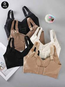 5 piezas Sujetador deportivo clásico y simple para mujer, ropa interior con tirantes ajustables, almohadillas extraíbles y sin aros de acero, cómodo y apropiado para actividades físicas - Multicolor - Ver 2