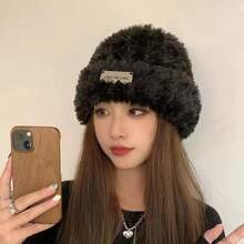 Women's Warm Knitted Beanie Hat, Korean Style, Loose Fit, Large Head Circumference, Ear Protection, Autumn/Winter - Multicolor - View 2