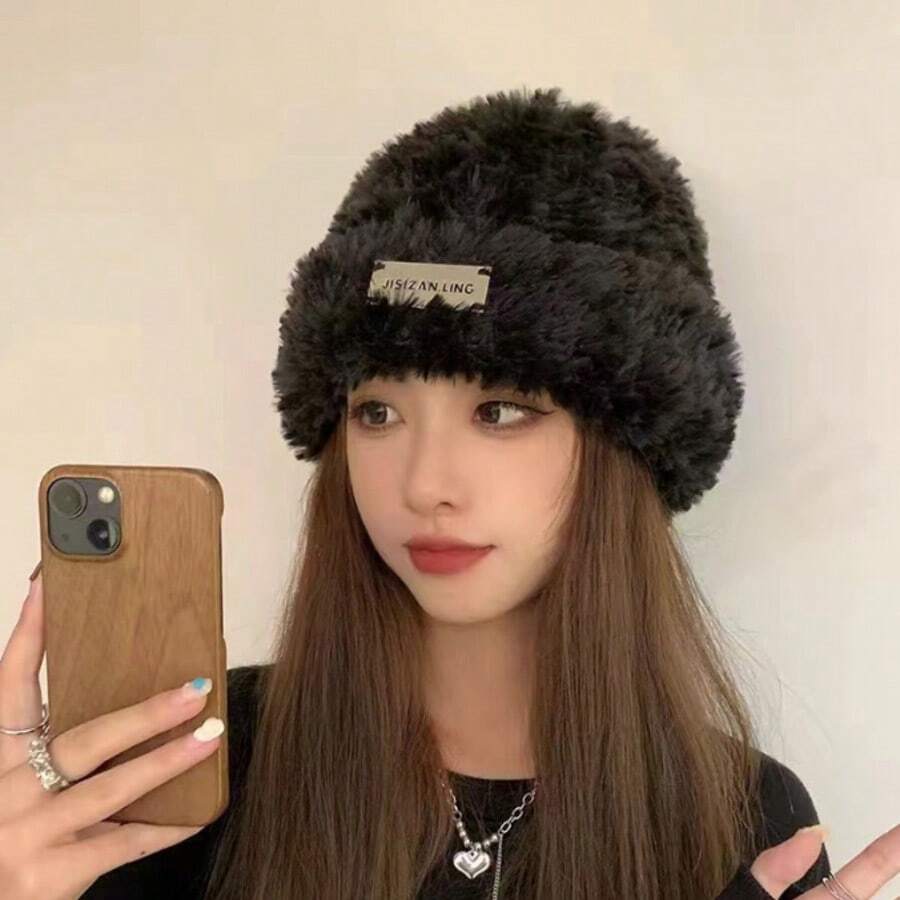 女士保暖针织帽韩版宽松大头围护耳帽秋冬 - 彩色 - 查看 1