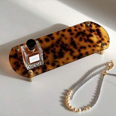 1pc Chic Tortoiseshell & Brass Leopard Print Acrylic Tray, Perfect For Elegant Room Dr, Stylish Storage Organizer For Women, Ideal Gift For Summer, Back To School, Thanksgiving, Christmas, And New Year Celebrations, Enhance Your Home Aesthetic With This Versatile Accessory, Perfect For Entertaining And Everyday Use, Addition To Any Space