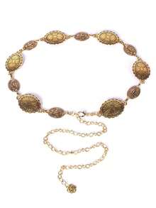 1pc Women's Metal Carved Floral Geometric Boho Chic Party Cute Sexy Street Elegant Vintage Waist Chain, Suitable For Spring/Autumn, Holidays, Casual, Versatile Pants Chain Summer, School Fall, Autumn, Halloween - Gold - 查看 3