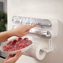 3-Layer Magnetic Multifunctional Wall-Mounted Storage Box, Multifunctional Plastic Film Cutter With Paper Holder, Household Non-Porous Storage Rack For Oil Paper, Tin Foil Paper, Baking Paper, Towels And Roll Paper, Home Storage Box And Storage - White - View 7