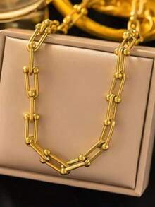 1pc Stainless Steel Fashionable & Versatile Horseshoe Chain Necklace Bracelet Jewelry, Suitable For Daily Wear