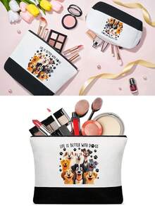 حقيبة تسوق نسائية بتباين الأبيض والأسود مع جيب، طباعة 8 كلاب ضاحكة، الحياة أفضل مع الكلاب، بسحاب، حقيبة بألوان متباينة، حقيبة صغيرة بألوان متباينة، حقيبة تسوق محمولة باليد، حقيبة تسوق أبيض وأسود، حقيبة تسوق بألوان متباينة، تخزين طعام الكلاب، حقيبة تسوق للتنقل، حقيبة تسوق سعة كبيرة