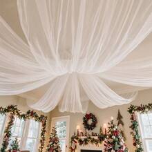 1 pieza Cortina de gasa blanca larga de múltiples usos como fondo, decoración de boda, decoración de fondo para fiesta, suministros de decoración, mantel de mesa, cubierta de mesa, tela de mesa