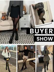 1件装女士冬季保暖假透明连裤袜，加厚保暖内衬，舒适保暖。 - 黑色 - 查看 3