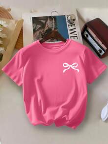 2 st/set tonårsflicka med fjärilstryck, kortärmad t-shirt och utsvängda byxor, vår/sommar - Skrikrosa - Visa 4