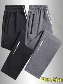Pantalon de survêtement décontracté pour hommes grande taille - Pantalon de sport doux et léger, convenant pour la course, les entraînements en salle de gym, le port décontracté quotidien, avec cordon de serrage à la taille et poches zippées pour les sports d'hiver - Gris - Voir 4