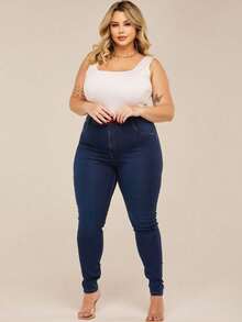 Women's Plus Size Jeans In Plain Blue With Premium Full-Body Lycra, New Release - 藍色 - 查看 15