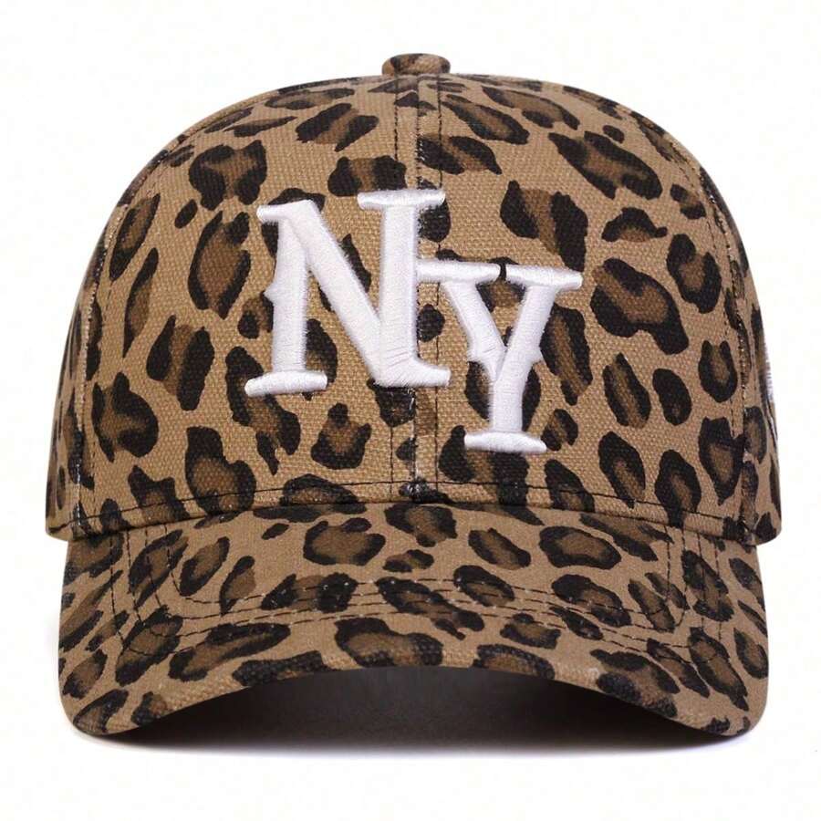 1pc Women's Leopard Print Baseball Cap NY Logo, New York, Outdoor Adjustable Sun Protection Casual Hat, Suitable For Spring, Autumn Trips, Beach, Party - 棕色 - 查看 1
