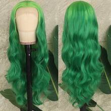 13x4 HD Lace Front Wig Ombre Pink Red Color Long Body Wave Synthetic Hair 180% Density Pre-Plucked Glueless Red Ombre Colored Long Wavy Hair 26 Inch Free Part Soft Natural Look For Women Versatile Styling Options - Green Ombre - 查看 6