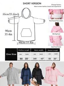 男女通用可穿戴连帽毯，超大号连帽卫衣毯，舒适保暖的抓绒毯，带袖子和超大口袋，适合成人，室内外均可使用，是馈赠佳品。 - 彩色 - 查看 5