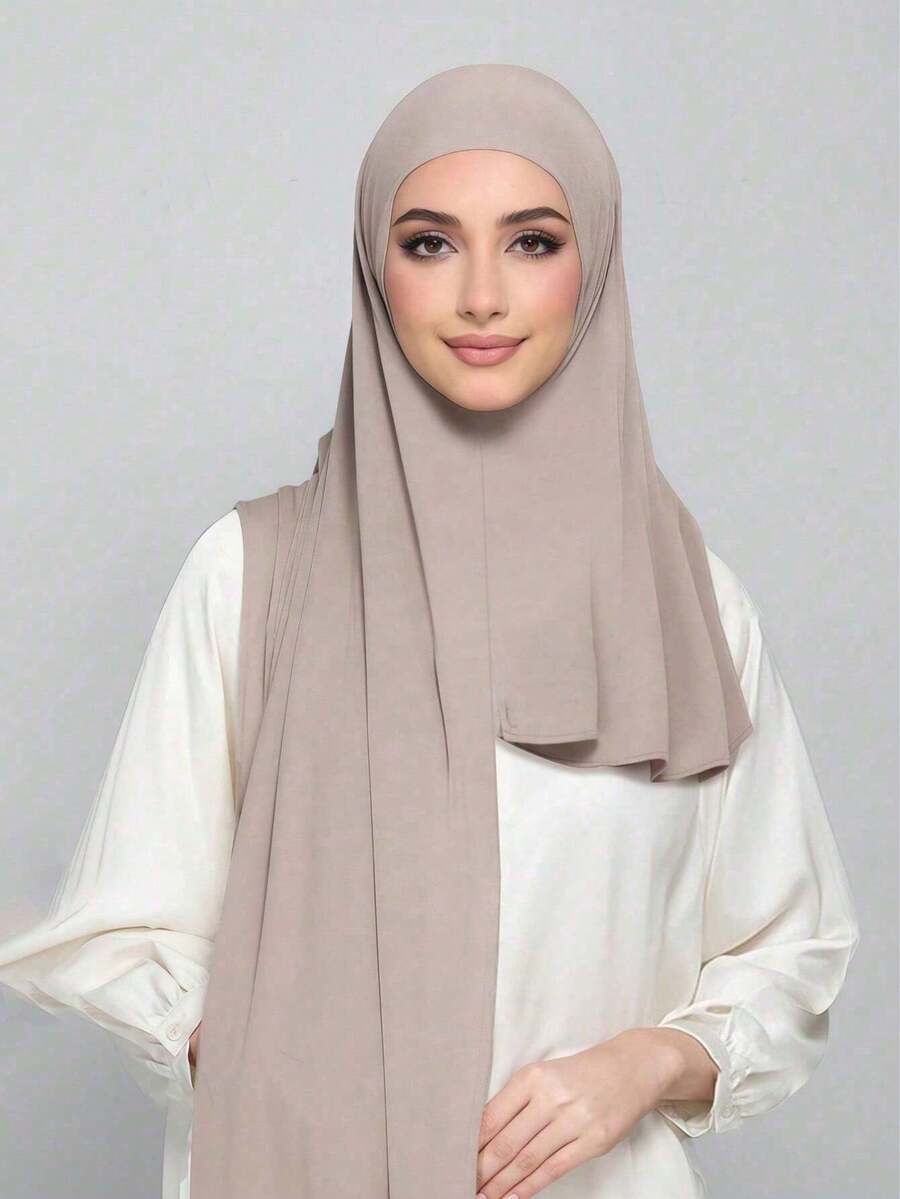 1 pieza Hiyab instantáneo de tela suave, transpirable y anti-pelusas, adecuado para todo el año y uso diario - beis claro - Ver 1