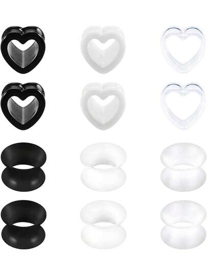 6 par öronproppar i silikon, dubbelt utsvängda, flexibel tunnelexpander, sträckande öronhud, flexibel hud, blandade färger, blandade färger, 6-16 mm, 00 g, 0 g, 2 g