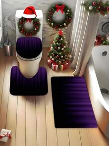 1/3/4 Pcs Elegant Mysterious Series Solid Purple Bathroom Decor Set, Includes Purple Shower Curtain, Non- Bath Mat, U-Shaped Mat, Toilet Seat Cover, Waterproof 70.87X70.87 Inch Shower Curtain With 12 HooksChristmas Decor - Multicolor - View 6
