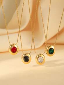 1pc French Fashion Tiger Eye, Turquoise, Ruby Stainless Steel Pendant Necklace, 18k Gold Plated Jewelry, Natural Stone Gemstone Gift, Suitable For Women's Daily Wear