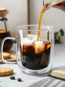 1pc Minimalist Luxury Double-Layer Insulated Quality Glass Coffee Cup, Double-Wall Insulation, Transparent, With Portable Handle, Suitable For Cappuccino, Latte, Tea, Hot & Cold Beverages, Ideal For Easter, Christmas, Birthday Party, Back To School Season And More Occasions.
