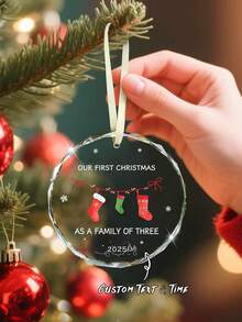 Family Christmas Ornaments 2025, Our First Christmas As A Family Of Three Glass Ornament New Mom And Dad Gifts First Time 2025 Keepsake Sign Newborn Gifts - Multicolor - View 1
