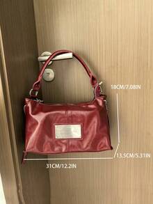 复古摩托车风格大容量女士手提包，休闲时尚设计，通勤、户外、日常购物、单肩斜挎皆宜 - 紅色 - 查看 7