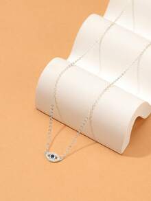 BALMORA 1pc Minimalist S925 Sterling Silver Evil Eye Necklace, Micro-Inlaid Clavicle Chain, Shiny Necklace, Jewelry Gift For Girlfriend, Suitable For Girls/Women/Girlfriend/Mother, Retro Party Date Gift, Daily Wear Birthday Gift - Silver - View 5