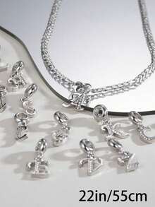 1pc Fashion Personalized Noble Style 26 Letter Zirconia Stainless Steel Necklace - Silver - View 3