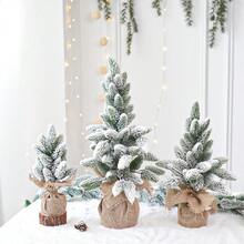 Brad de Crăciun artificial de masă, mini brad de Crăciun, conuri de pin, ramuri de zăpadă înghețate, mic brad de Crăciun flocat pentru birou sau dormitor, brad de Crăciun de masă pentru decor de Crăciun de interior, sărbători