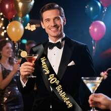 Perfect Birthday Gift - Sparkling Golden Foil Sash For Ages 16,18,21,30,40,50,60 - Party Decoration