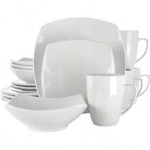 Hayes 16 Piece Square Porcelain Dinnerware Set In White - Trắng - Ô vuông 1 - Xem 1
