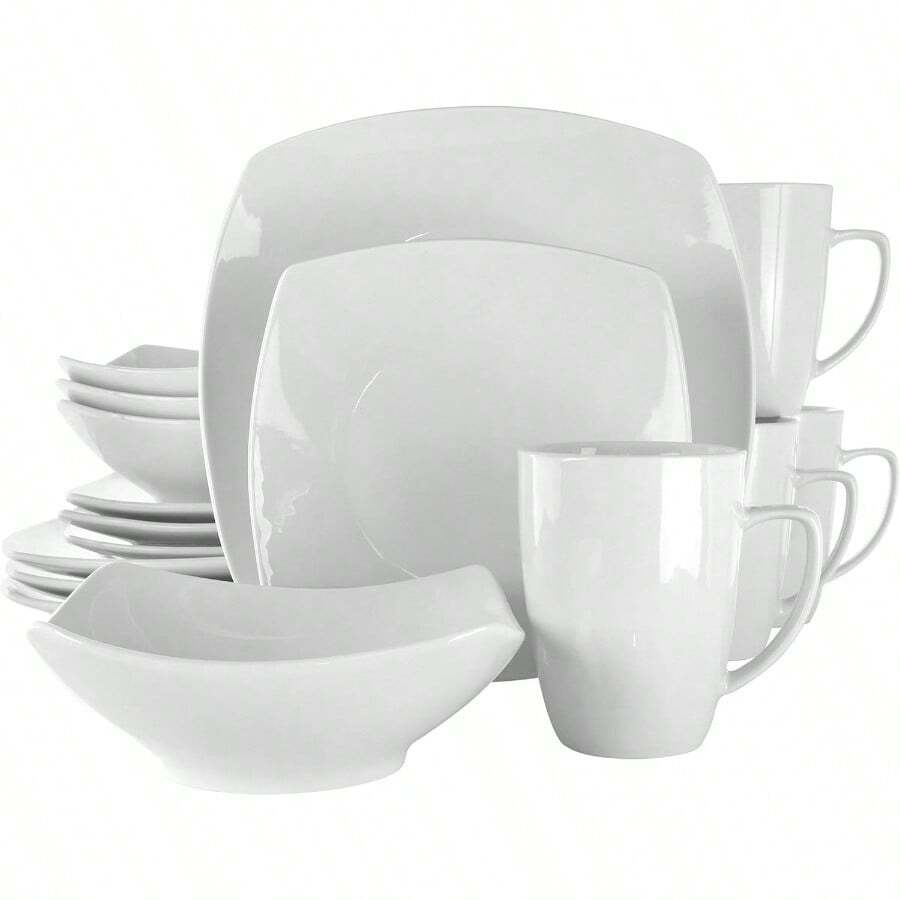 Hayes 16 Piece Square Porcelain Dinnerware Set In White - Trắng - Ô vuông 1 - Xem 1