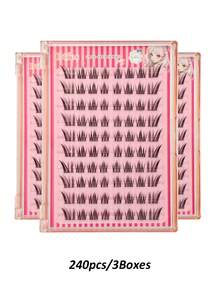 Sibeuna 80/160/240pcs Self-Adhesive Thick Voluminous 10-14mm Mixed Length Eyelash Set, No Glue Needed Spiky Cartoon Style Self-Adhesive DIY Eyelash Extension Kit, Pre-Glued Self-Adhesive Natural Fine C-Curl Eyelash Clusters No Glue False Eyelashes - C - 查看 9