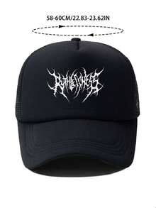 1pc Printed Baseball Cap, Fashionable Mesh Cap, Lightweight And Breathable Curved Brim Cap, Personalized Street Hat, Casual And Simple Trucker Hat, Outdoor Hat For Travel, Hiking, Mountaineering, Fishing, Sports, Golf