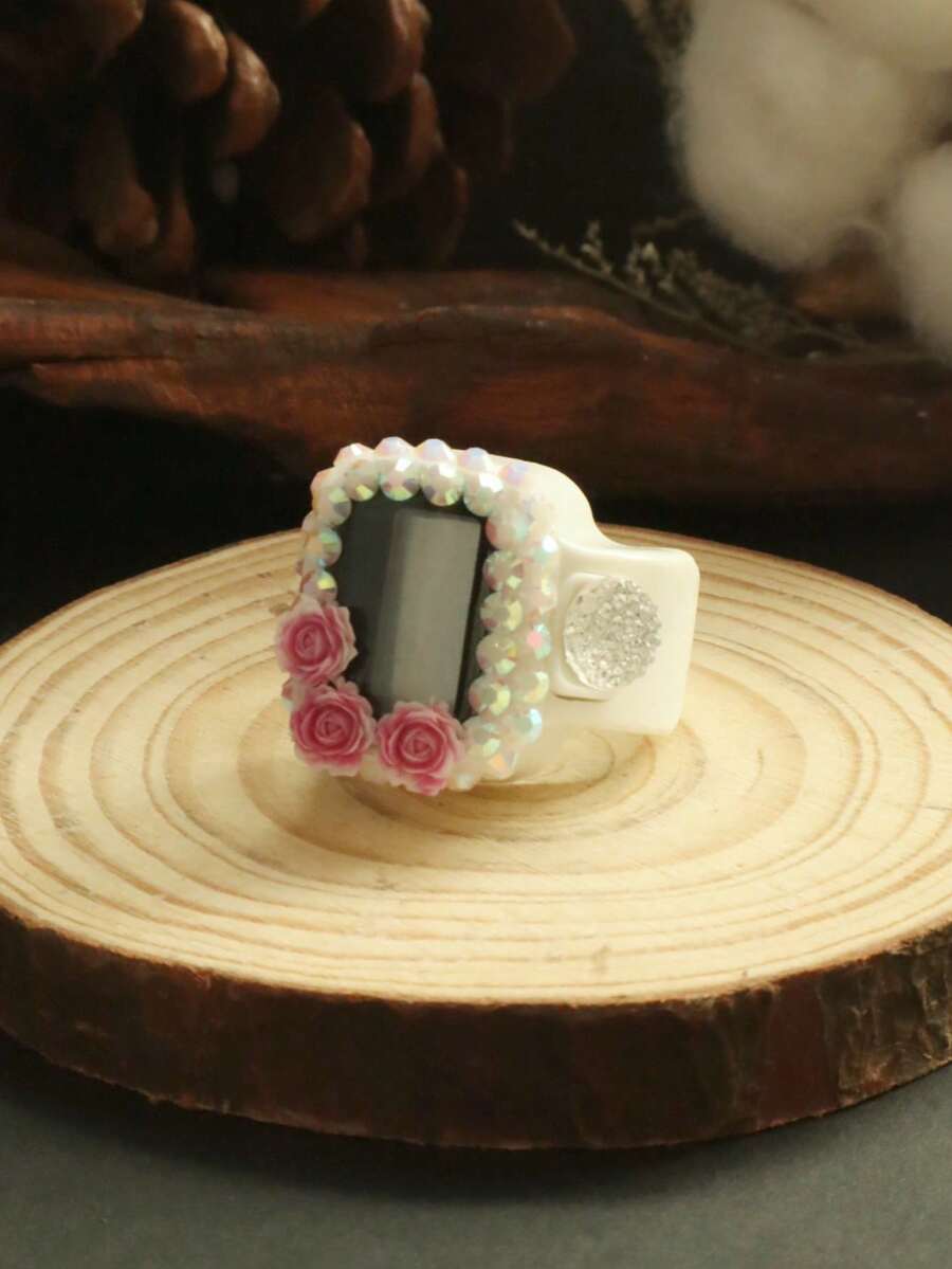 1pc/5pcs/10pcs Middle Eastern Arabic Digital Ring Counter, Convenient Finger Ring Tally Counter For Stress Relief, Electronic Display Ring Counter, Suitable For Prayer, Counting, Sports, Yoga, With Flower/Diamond Decor, Portable Mini Thumb Press Counter For Learning, Exercise, Other Counting Activities - Multicolor - View 1