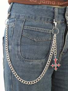 1件男女通用时尚十字形裤链，适合万圣节、嘻哈、朋克风格和日常穿着 - 銀色 - 查看 2