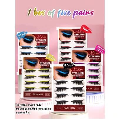 4 Pairs Glitter Self-Adhesive Eyeliner And False Eyelashes Set - Waterproof, No Glue Required, Suitable For Party And Stage Makeup, Suitable For Halloween, Christmas And Other Festivals