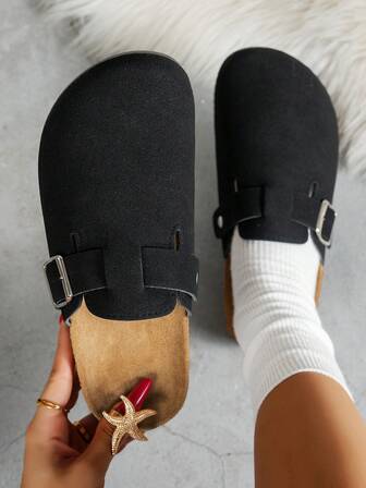 女式一脚蹬拖鞋 - 柔软绒面革室内/室外家居鞋，带足弓支撑和缓冲鞋垫，米色/棕色/黑色/灰色，四季皆宜，居家、办公、休闲皆宜。易打理PVC鞋底，舒适法兰绒衬里，耐用织物鞋面，四季皆宜，舒适时尚，女士室内拖鞋，女式家居拖鞋，轻便柔软拖鞋，女式室内拖鞋